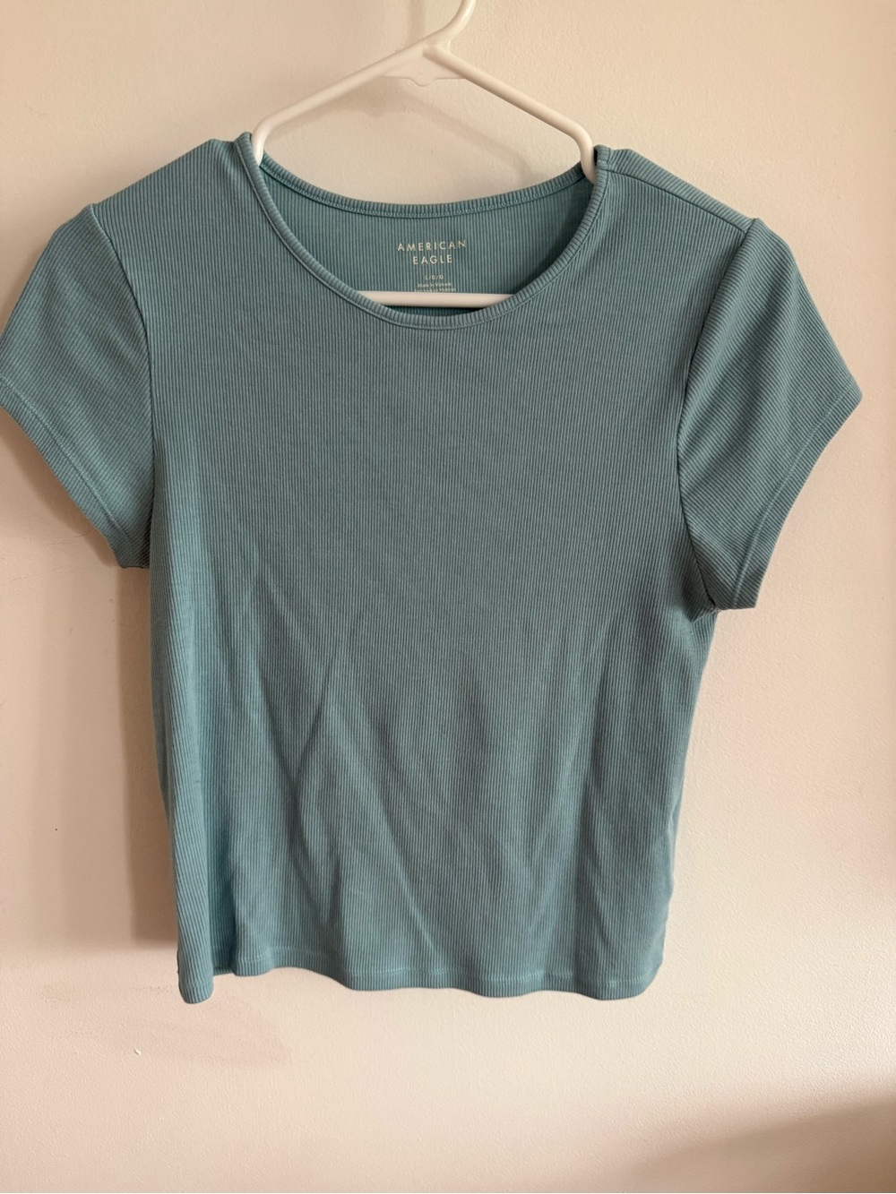 American Eagle Outfitters Short Sleeve Ribbed Tee in Seafoam Blue